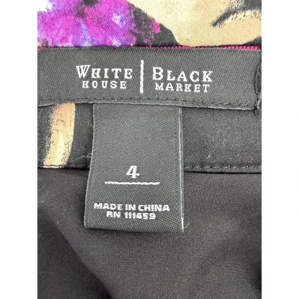 White House Black Market Pleated A Line Skirt Purple White Floral Pocket Women 4
